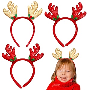 zest 4 toyz colorful christmas headband antlers ear hair hoop for kid  christmas party hair accessories deer hair band party props christmas decorationchristmas fun- pack of 3-assorted color