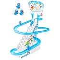 Zest 4 Toyz Stair Climbling Cartoon Roller Coaster Slide Toy with 3 Cute Small Cartoon Toys | Flashing LED Light | Amazing Sound | Musical Track Slide for Kids Boys Girls Children - Multicolor