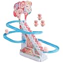 Zest 4 Toyz Stair Climbling Pig Roller Coaster Slide Toy with 3 Cute Small Pig Toys Set Flashing LED Light Escalator Sound Toy Musical Track Slide for Kids Boys Girls Children - Multicolor
