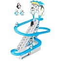 Zest 4 Toyz Stair Climbling Penguin Roller Coaster Slide Toy with 3 Cute Small Penguin Toys Set | Flashing LED Light | Amazing Sound | Musical Track Slide for Kids Boys Girls Children - Multicolor