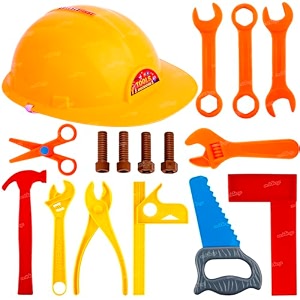 zest 4 toyz mechanics helmet tools kit toy  pretend play  role play  engineer workshop toys set for boys girls children - pack of 16 tools