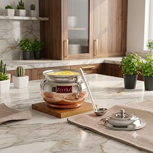 ghee container with spoon ghee container ghee pot oil dispenser for kitchen ghee pot steel oil dispenser copper bottom finish 280 ml