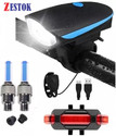 Zestok Bicycle Combo Of Cycle Front Light with Horn Tail Light and Tyre Valve Light LED Front Rear Light Combo