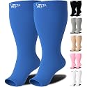 Zeta Wear Plus Size Compression Socks for Women and Men, Wide Calf Knee-High 15-19 mmHg Graduated Support, Easy-On Cuff, Fits Calves to 26 inch / 66 cm