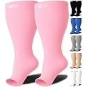 Zeta Wear Plus Size Compression Socks for Women and Men, Wide Calf Knee-High 15-19 mmHg Graduated Support, Easy-On Cuff, Fits Calves to 26 inch / 66 cm