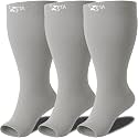 Zeta Wear Plus Size Compression Socks for Women and Men, Wide Calf Knee-High 15-19 mmHg Graduated Support, Easy-On Cuff, Fits Calves to 26 inch / 66 cm