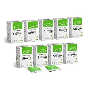 zevic 100 natural sugar free stevia sachets  zero calories sweetener  vegan amp keto  sugar substitute sachets diabetic friendly - 50 pcs box pack of 9
