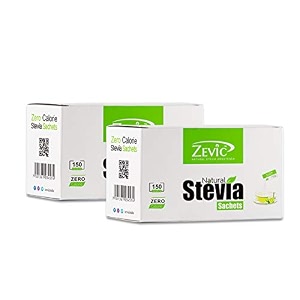 zevic 100 sugar free natural stevia sachets  zero calories  vegan amp keto  diabetic friendly - 150 units pack of 2