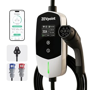 zevpoint aio max all-in-one ev charger  22 kw 3-phase amp 75 kw single phase  3 cee plugs 16a 32a 3-pin 32a 5-pin  display amp app control  adjustable 8a-32a  carry bag amp bracket aio max 22kw