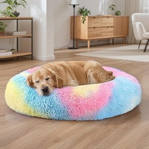 zexsazone round donut comfortable durable both sides usable and washable pet bed  cat bed  puppy bed  summer medium pets dog bed  medium dog bed for cats puppies labrador german shepherd rainbow m