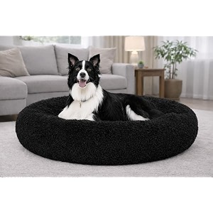 zexsazone round donut comfortable durable both sides usable and washable pet bed  cat bed  puppy bed  cooling summer medium size pets dog bed dog bed for cats puppies labrador medium black
