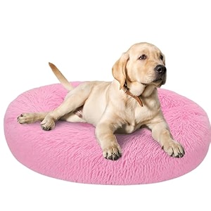 zexsazone faux fur round donut comfortable durable both sides usable and washable pet bed  cat bed  puppy bed  medium size pets dog bed  dog bed for cats puppies labrador pink large dogs
