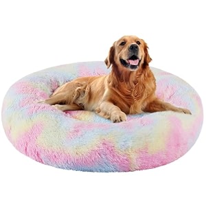 zexsazone round donut comfortable durable both sides usable and washable pet bed  cat bed  puppy bed  medium size pets dog bed  medium dog bed for cats puppies labrador german shepherd rainbow m