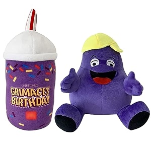 grimace plush 834 grimace shake plushies set soft grimace yellow hat stuffed plushies figure for boys girls fans gift 2pcs grimaceshakes