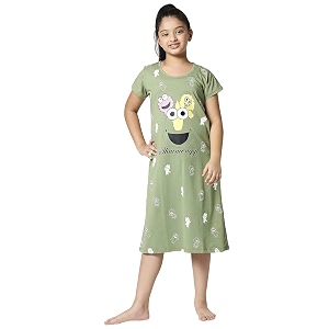 zeyo girl39s cotton printed stylish knee length nightdress set 5523