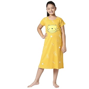 zeyo girl39s cotton printed stylish knee length nightdress set 5523