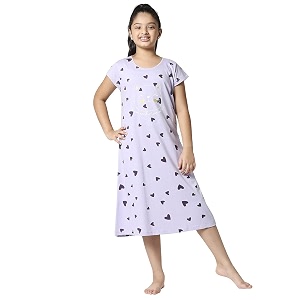 zeyo girl39s cotton printed stylish knee length nightdress set 5523