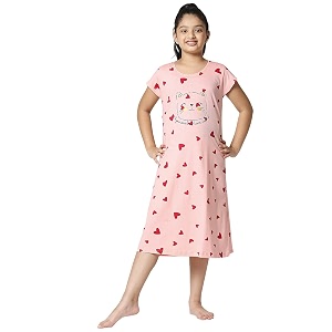 zeyo girl39s cotton printed stylish knee length nightdress set 5523