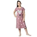 ZEYO Girl's Cotton Printed Stylish Knee Length Nightdress Set 5523