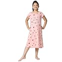 ZEYO Girl's Cotton Printed Stylish Knee Length Nightdress Set 5523