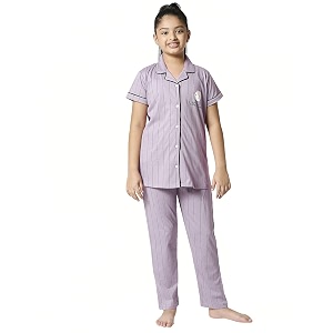 ZEYO Girls Night Suit Set Cotton Striped