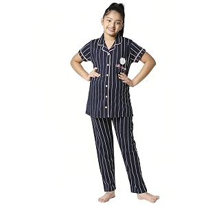 ZEYO Girls Night Suit Set Cotton Striped