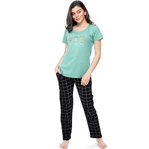 ZEYO Womens Cotton Checks Printed Relaxed Night