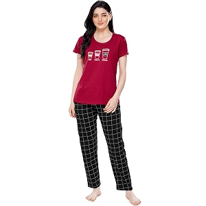ZEYO Womens Cotton Checks Printed Relaxed Night