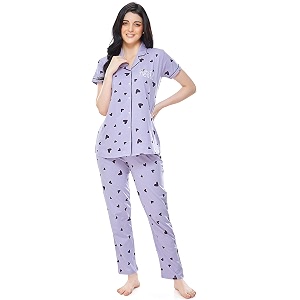 ZEYO Womens Cotton Heart Printed Night Suit