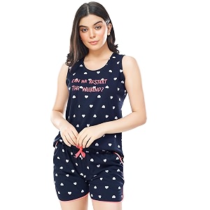 ZEYO Womens Cotton Heart Printed Relaxed Night