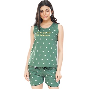 ZEYO Womens Cotton Heart Printed Relaxed Night
