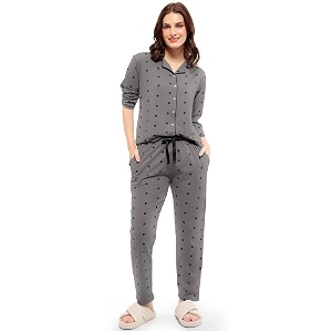 ZEYO Womens Cotton Heart Printed Night Suit