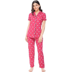ZEYO Womens Cotton Polka Dot Printed Night