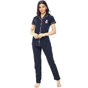 ZEYO Womens Cotton Strip Printed Korean Night