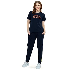 ZEYO - Womens Cotton Typography Side Striped
