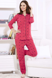 ZEYO Women Printed Red Shirt Pyjama