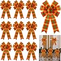 Zeyune 10 Pcs Fall Buffalo Plaid Wreath Bow Thanksgiving Tree Topper Bow