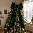 Zeyune 39 x 59 Inch Giant Velvet Christmas Tree Topper Bow, Dark Green