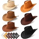 Zhanmai 12 Pcs Cowboy Hats Bulk, 6 Hats with 6 Bandanas