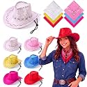 Zhanmai 12 Pcs Cowboy Hats Bulk, 6 Hats with 6 Bandanas