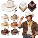 Zhanmai 12 Pcs Cowboy Hats Bulk, 6 Hats with 6 Bandanas