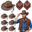 Zhanmai 12 Pcs Cowboy Hats Bulk, 6 Hats with 6 Bandanas