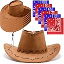 Zhanmai 12 Pcs Cowboy Hats Bulk, 6 Hats with 6 Bandanas