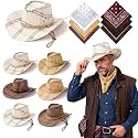 Zhanmai 12 Pcs Cowboy Hats Bulk, 6 Hats with 6 Bandanas