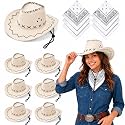Zhanmai 12 Pcs Cowboy Hats Bulk, 6 Hats with 6 Bandanas