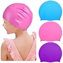 Zhanmai 3 Pieces Kids Swim Caps for Girls Boys Age 4-16 Silicone Swimming Cap Long Hair Teens Youths with Long Curly Hair Braids Dreadlocks Large Waterproof Pool Swim Hat