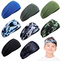 Zhanmai 8 Pieces Boys Headbands Athletic Sweatbands Kids Sports Wicking Breathable Headbands Elastic Girls Boys for Football Basketball Running Exercise
