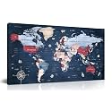 ZHAOSHOP Blue World Map Wall-Art For Office - Large World Maps For Wall - Canvas Wall Art Stretched and Framed Ready to Hang Size 40" x 20"