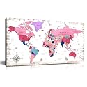 ZHAOSHOP Pink Pictures Wall-Decor - World Map Canvas Wall Art For Bedroom Girls - Wall Pictures For Living Room Decor Ready to Hang Size 40" x 20"
