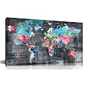 ZHAOSHOP Teal Bedroom Wall-Art - World Map Wall Decor - World Maps For Wall Ready To Hang Size 40" x 20"